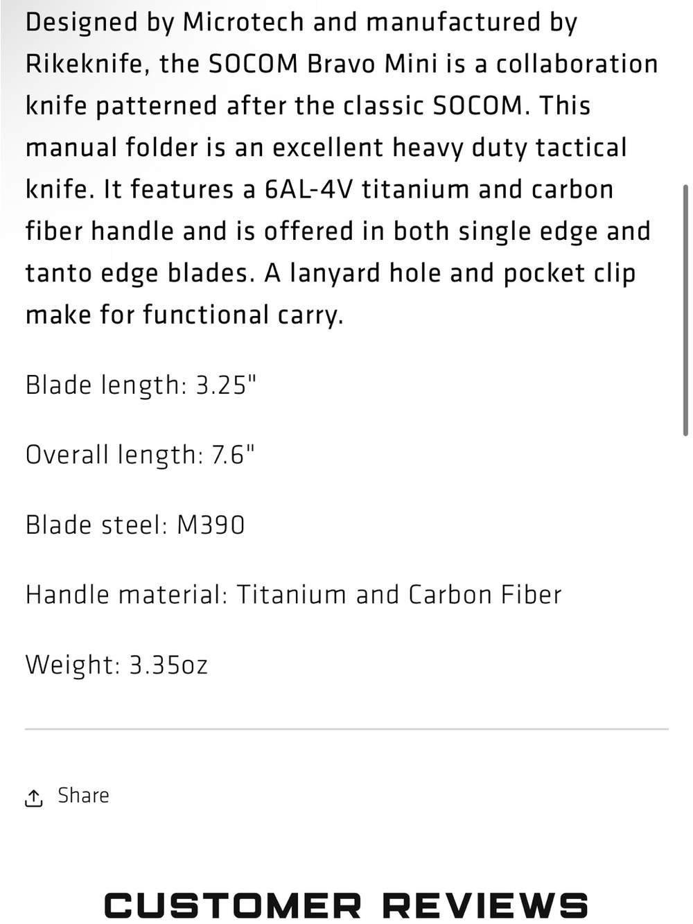 SOCOM Bravo Mini Manual Folder - Black Titanium & Carbon Fiber